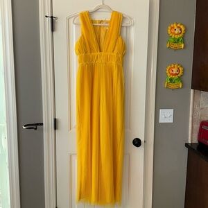 Anthropologie Hutch Pleated Tulle Jumpsuit bright yellow statement bold size 2